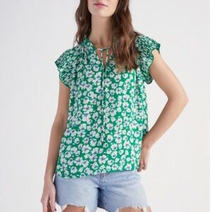 Voy Los Angeles NWOT Floral Pleated Sleeve with Tie Shirt